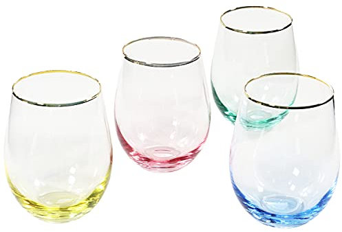 G Decor 4er Set Lazaro Mixed Ombre Farbe Kristallglas Trinkgeschirr mit Goldrand 600ml Tumbler Trinkgläser Perfekt für Zuhause, Restaurants und Partys