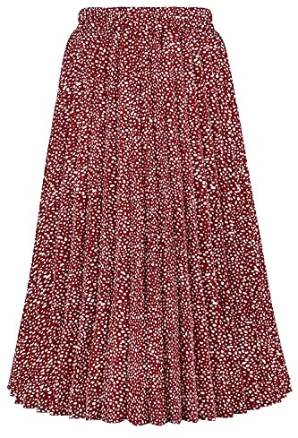 CHARTOU Damen-Rock, elastisch, hohe Taille, A-Linie, Leopardenmuster, plissiert, Midi-Rock, Weinrot, X-Klein