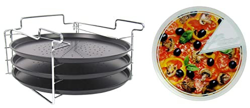 Stewa Set da 5 pezzi per pizza con supporto per 3 piatti per pizza Ø 31 cm – cuocere e godersi contemporaneamente – Include un piatto per pizza in vetro