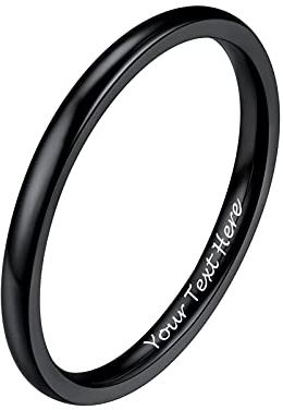 PROSTEEL Damen schwarz Bandring 2mm breit Größe 49 hochglanzpoliert personalisiert Ehering Partnerring für Frauen Minimalist Verlobungsring Trauring Modeschumck Accessoire