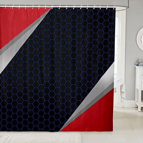 JOKITA Duschvorhang 200x200 Geometrisches Sechseck Duschrollo Wasserabweisend Anti-Schimmel mit 12 Duschvorhangringen, 3D Bedrucktshower Shower Curtains, für Duschrollo für Badewanne Dusche