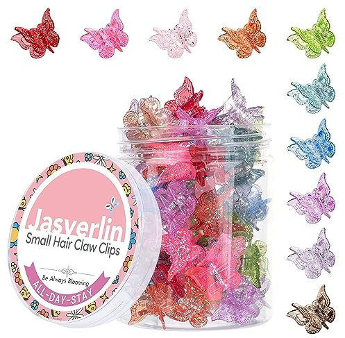JASVERLIN Mini farfalle glitterate per capelli, accessori scintillanti anni '90 Y2K per ragazze e donne - Clip piccole e carine in 10 colori assortiti, set di 50 (brillantini)
