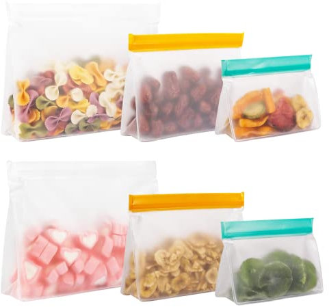 Borse in silicone riutilizzabili, con chiusura lampo, per conservare vegetali, latte, snack, meat, confezione da 6