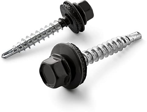 STRÜBER Trapezblechschrauben (4,8 x 20 mm / 250 Stück/RAL 9005 – Tiefschwarz) Selbstbohrende Bohrschrauben - Selbstschneidene Schrauben mit EPDM Unterlegscheiben - Sechskant Metalldachschrauben