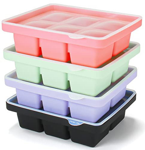 4 Stück Eiswürfelform, Silikon Eiswürfelbehälter XL Mit Deckel, Stapelbar und Spülmaschinenfest Eiswürfelformen, Für Bier,WeinUnd Baby Snack Inklusiv (4 Farbe, 4er Set(24 Eiswürfel))