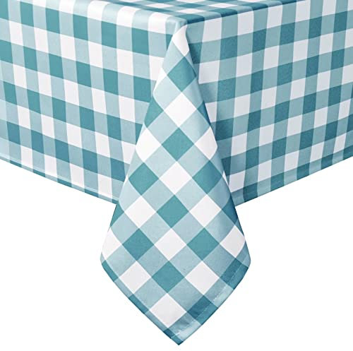 Hiasan Karierte Tischdecke Outdoor wetterfest aus Polyester, abwaschbar schmutzabweisend wasserabweisend knitterfrei Tischtuch für bierzeltgarnitur Esszimmer Party Garten, 140x280cm Türkis und Weiß