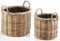 Kobolo Pflanzkorb 2er Set aus Rattan, grau, runde Körbe mit Griffen & Folieneinsatz, ideal als Übertopf, Pflanzkorb, Pflanztopf für den Innen- & geschütztent Außenbereich, geflochten im Landhausstil