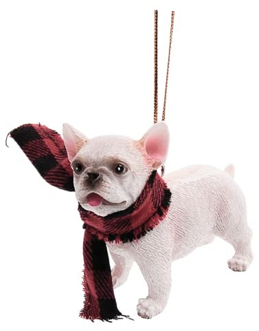 Weiße französische Bulldogge mit Schal, Weihnachtsdekoration, Weihnachtsdekoration, Baum-Hängeornament, 6,3 cm