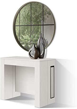 PAZZO DESIGN, Tavolo Consolle Allungabile Con Porta Prolunghe Paola, Bianco Frassinato, Fino A 12 Posti, Tavolo Consolle Cucina, Tavolo Consolle Salvaspazio, Made in Italy, Da 45 A 300 Cm - id_1979