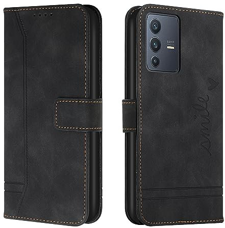 Lihondar Kompatibel mit Vivo V23 5G Hülle, Handyhülle Vivo V23 5G, Leder Klappbar Schutzhülle Tasche Wallet mit Brieftasche [Standfunktion] Cover Flip Case Klapphülle (Schwarz)