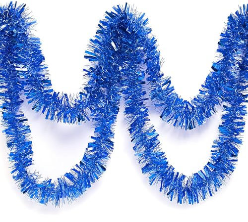 Royal Blue Christmas Chunky Tinsel Garland for Christmas Tree Decorations, 10 Meters Xmas Tinsel for Christmas Home Tree Decorations