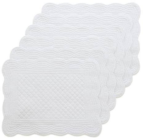 MABOZOO Platzsets, gepolstert, 100 % Baumwolle, waschbar, für Küche und Esstisch, rechteckig, reinweiß, 6 Stück