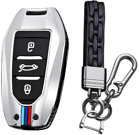 KUNIO Coque de clé Convient pour Peugeot 3008 5008 2008 308 508 208 Convient pour Opel Grandland X Astra L Convient pour Citroën C3 C4 DS5 DS7 Protection Boîtier en métal Porte-clés A Argent