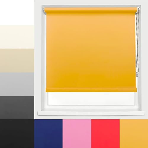Ev Dekor Thermal Insulated Blackout Roller Blinds, Easy Fit Child Safe Room Darkening Shades Fittings Included Ochre(60X165cm) Premium Fabric Roller Window Blind Bedroom Home Office