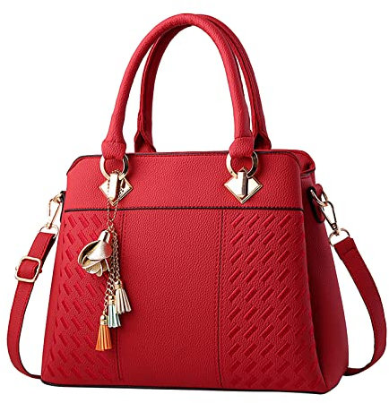 QINGMEN Damen Handtaschen Damen Geldbörse Satchel Umhängetaschen Geräumige Mode Tote Ledertasche Freitag Taschen Lkw Plane (Wine, One Size)