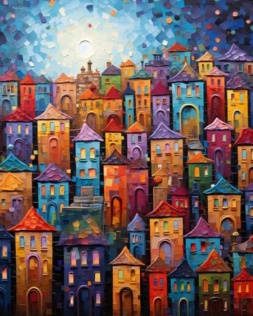 adrium Acryl-Bild 40 x 50 cm: Bunte Häuser in der Stadt. Nahtloser Hintergrund. Illustration. (209767803)