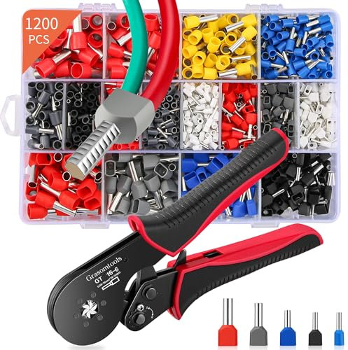 Set di pinze per crimpatura, pinze per terminali a filo 0,08–16 mm², set di pinze per crimpatura per filo singolo e doppio da 1200 pezzi, set di terminali a filo per fai da te e uso domestico