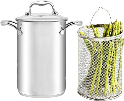 Pastatöpfe Spargeltopf hoch mit Korb und Glasdeckel, Gemüse Spargel Spaghetti Dampfgarer Edelstahl Öl Frittierpfanne Pasta Herd Topf