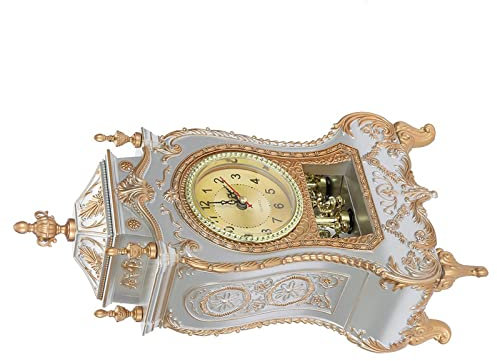Tischuhr Vintage, Kunststoff Im Vintage-Stil, Antike Heim- und Hotel-Vintage-Uhr auf Dekorativem Schreibtisch, Wecker, Bräunlich-rote Viktorianische Glockenspiel-Wand-Tischuhr (White)