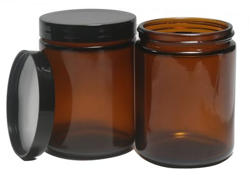 8oz Glass Jars with Lids, 2 pack Jars Amber 250g Empty Round Cosmetic Containers for Sample, Powder,Body Butter,Cream, Lotion, Spice