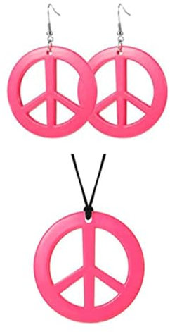 LYITZW 3er Set 60er/70er Hippie Kostüm Zubehör: Friedenszeichen Halskette & Ohrringe, Unisex, Damen, Hippie-Enthusiasten, Schmuckset