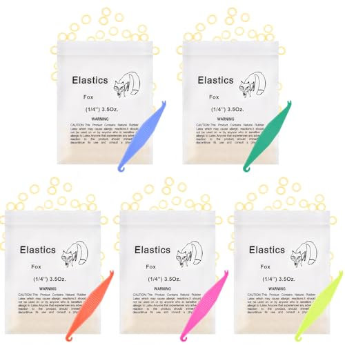 OFFCUP Elastici Ortodontici, 500 pcs Elastici in Gomma Ortodontica, Elastici Dentali Ortodontici, Elastici Multiuso, 5 Posizionatori da Apparecchio per Gli Elastici (Volpe da 4/1 Pollici)