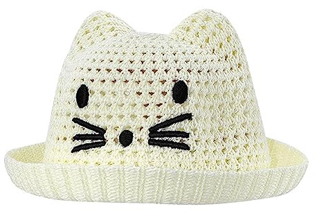 UnoSheng Handschuhe Mütze Schal Set Kinder Säuglingskatzen-Sonnenschutz-Kindermütze, atmungsaktiv, faltbar, gewebt, für und Mädchen, Babymütze Häkel Mütze Mädchen (Beige, One Size)