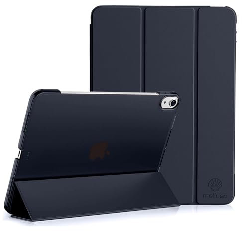 Mollusc Case Compatible with 2022 iPad 10th Generation 10.9 Inch, 2025 11th Generation 11 Inch A16, Hard Back Cover, PU Leather, Hands-Free Trifold, Auto Wake/Sleep, Drop Scratch Protection (Black)