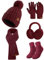 Niwicee Mütze Schal Handschuhe Damen Winter Set Dicke Socken Damen Plüsch Ohrenschützer Kombi Set Strickmütze Gestrickte Schal Wärmer Fleece Gefütterte Handschuhe Geschenke Für Winter-Weinrot
