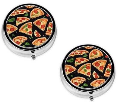 (Pizza 3D) Round Pill Box,3 Compartment Pill Box Mini Decorative Pocket Purse Portable Travel Medicine Tablet Vitamin Holder Organizer Pill Case