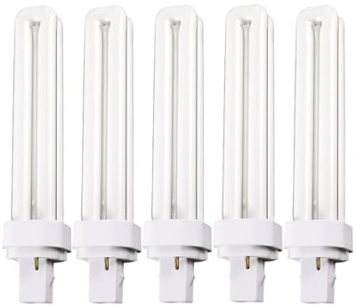 MDLITIN 13W CFL G24D-1 2 Pin Compact Fluorescent Light, 13W PLC Tube Bulbs 1600LM, Energy Saving G24d-3 Compact Fluorescent Lamp, CFL Light Bulbs 6500K Cool White, Double Turn 2U Tube Pack of 5