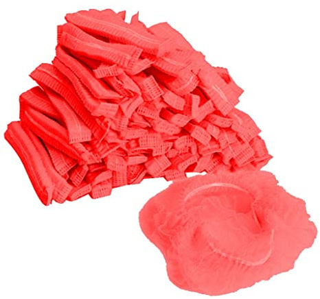 100 x Einweg-Mützen aus Vliesstoff, für Lebensmittel-Catering, Restaurant, Küche, hygienisches Haarnetz für Männer und Frauen, atmungsaktiv und elastisch, für Salon, Spa, 48,3 cm, Rot