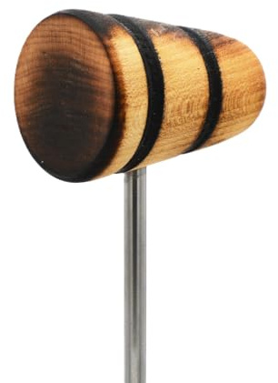 Low Boy Wood Bass Drum Beater - Versatile Mid-Weight Bass Drum Beater with Durable Wood Surface & Aerospace-Grade Steel Rods (Scorched with Black Stripes, 1-Pack)