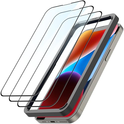 Beukei 3 Piezas Protector Pantalla para iPhone 14 Plus, Cristal templado con Marco de Instalación Fácil, Sin Burbujas, Antiarañazos, Dureza 9H, Cristal Protector