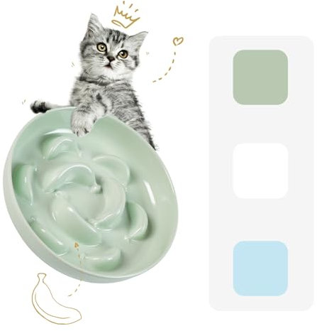 Melamine Cat Slow Feeder Bowl - Pastel Series Cat Plate for Dry and Wet Food - Cute Maze Feeder Dish for Healthy Eating - Dishwasher Safe - 6.3''W x 1.2''H - 7 OZ - Mint Green