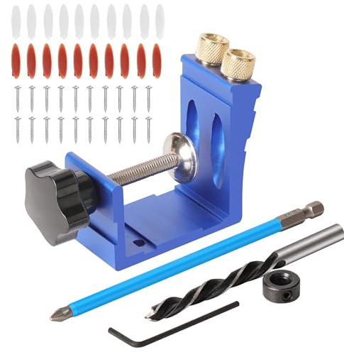 FfiMe Pocket Hole Screw Jig Set, 15 Degree Pocket Hole Screw Jig Dowel Drill Joinery Kit, Positioner Locator Tool, Woodworking Punch Locator Tool, for Wooden Furniture blue