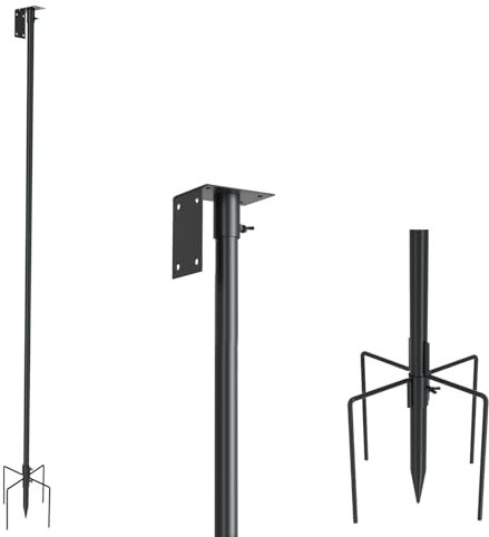 MIXXIDEA Vogelhaus Ständer 203 cm Verstellbar Metall Universell Vogelfutterhaus Ständer Set mit 5 Zinken-Sockel für Draußen,Hof,Schwarz,Ständer Satz für Wetterstation (Ohne Vogelhaus)