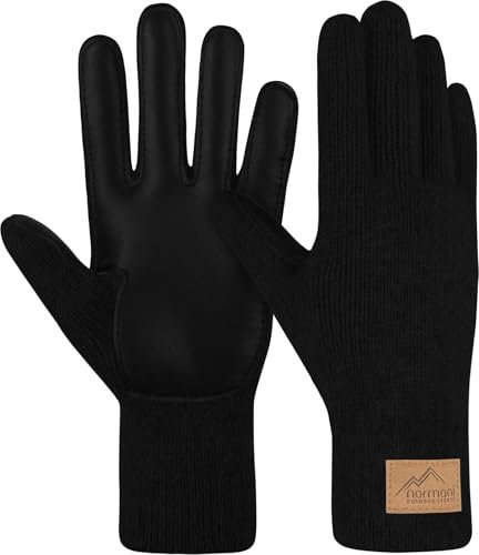 normani Herren Merino Handschuhe Wollhandschuhe Winterhandschuhe Thermohandschuhe mit verstärkter Handinnenfläche aus Schafleder Farbe Schwarz Größe 10