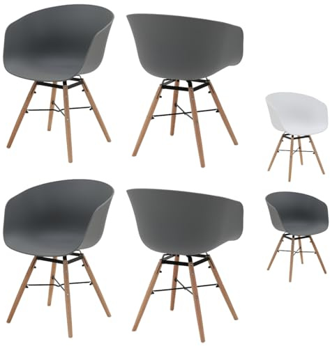 Folkbury Set mit 4 modernen Retro-Stühlen, weißer Kunststoffsitz, Holzbeine, Retro-Stuhl, Esszimmerstühle für Büro, Lounge, Esszimmer, Küche, Schlafzimmer (grau)