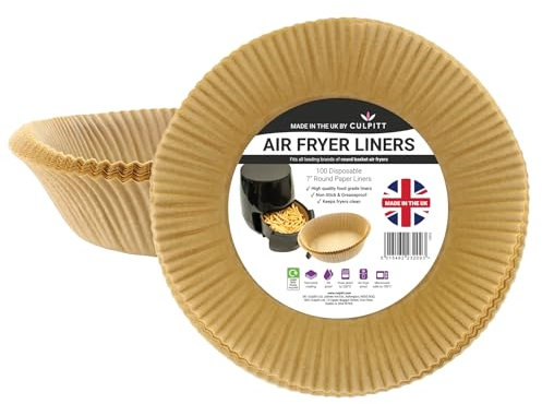 Culpitt Round Air Fryer Liners | 100 | Non-Stick Disposable Liners, Designed For Ninja, Russell Hobbs, Tower, Salter | 7 | Made In The UK | 100 Pack
