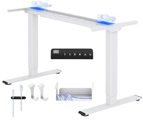 FLEXISPOT E1 Pro Bureau Assis Debout Électrique 2 Moteurs Hauteur Réglable | Compatible plateaux 120-180 cm, charge 100 kg, panneau 4 mémoires, garantie 5 ans, Blanc