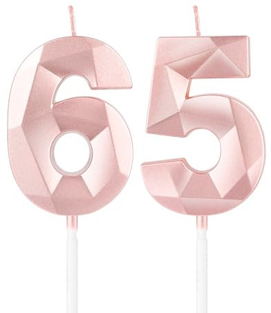 Rose Gold 65th Birthday Candles,3D Number 65 Candle for Cake,Women 65th Birthday Decorations,Rose Gold 65 Candle Cake Topper for Girls Women Her Him Birthday Party Wedding Decorations