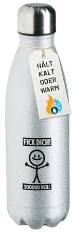 Huuraa Sportflasche F*ck dick so viel Strichmännchen Geschenk 500ml Silver Wasserflasche F*ck dick so viel Überraschung