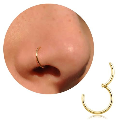 Nasenring Gold dünn Nasenpiercing Ring Titan für Damen Herren 20G Septum Tragus Conch Piercing Knorpel Ohrringe Lippenpiercing Nasen Piercing Ringe Schmuck 6mm/7mm/8mm/9mm/10mm(Gold 20g, 9mm)