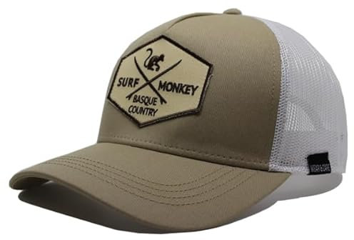Surf Monkey | Gorra tipo Trucker Origins Beisbol Ajustable - Algodón orgánico - Talla única (FR/ES, Letras, Talla única, Baige/Blanco)