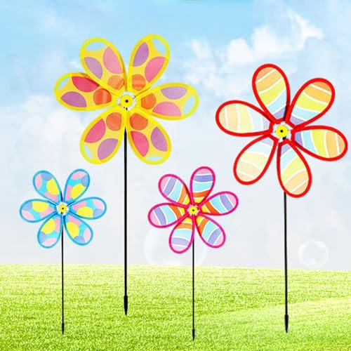 4PCS Colorful Garden Windmill, Wind Spinners for Yard and Garden Lawn Pinwheels Colorful Whirligigs Windmills for Children Windmill for Outdoor Decorations for Yard Lawn Decorations Party