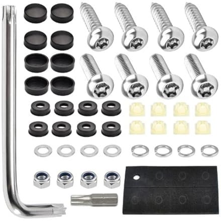 Licence Plate Screw Set - Number Plate Bolts, Stainless Fixing Kit | Anti-Theft Locking Nuts with Screw Caps, Rustproof Hardware for Auto Car Vehicle Mount Secure Holder