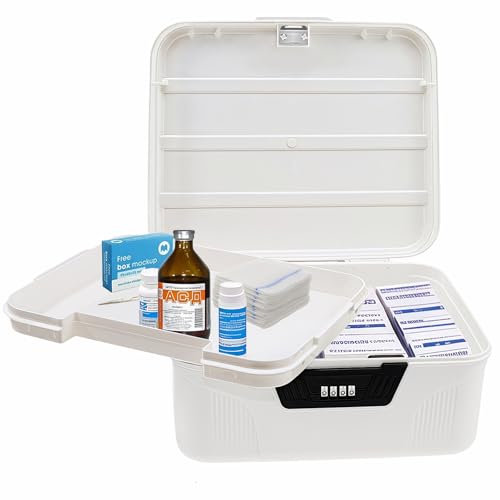 otamonkli Lockable Medicine Box,2 Layer Medication Storage Lock Container,Craft Storage Organiser with Code,Sewing Bin,Small Tool Box for Medicine,Snacks,Phone,Tablet Jail,Office Documents Safety