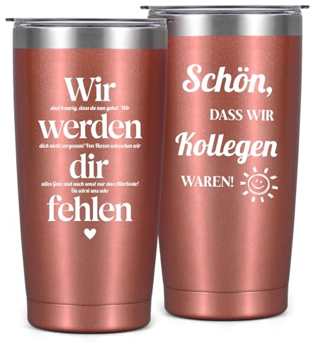 Livole Abschied Kollegin Geschenk, Wir werden dir fehlen Tasse Kollgen Kollegin, Abschiedsgeschenk, Geschenk für Kollegen Frauen, Chef, Chefin Weihnachten, 600ml Edelstahl Isolierter Weinbecher