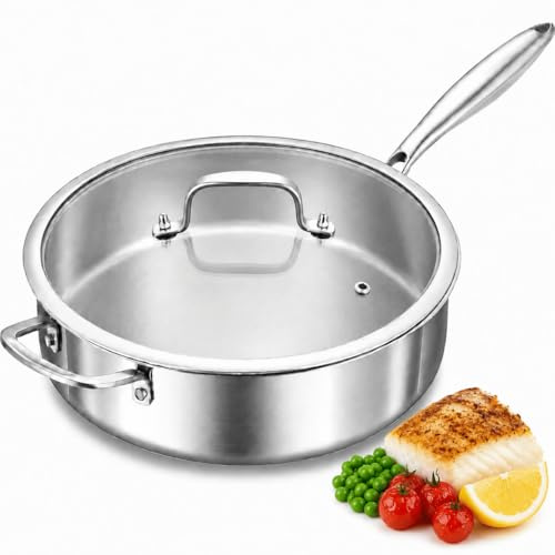 Nontoxicook 30cm 5.6L Tri-Ply Stainless Steel Saute Pan with Lid